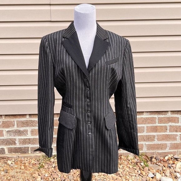 Tina Hagen VTG Wool Blazer Medium Artsy 4 Fabric Patterns Black Gray Silver Sz M - Picture 2 of 15